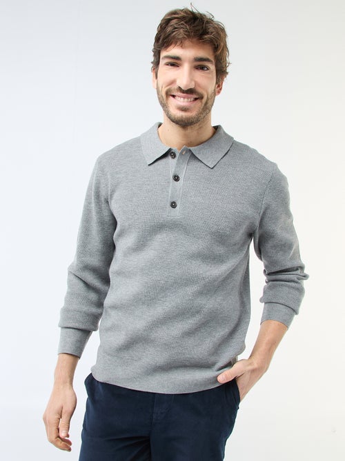 Pull maille gaufrée à col polo - Kiabi