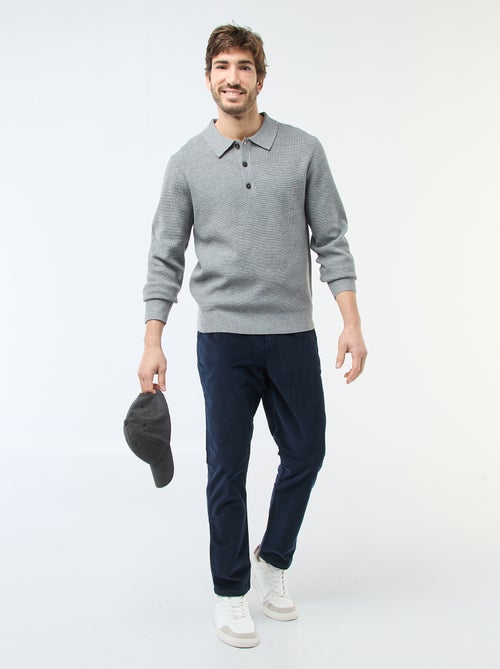 Pull maille gaufrée à col polo - Kiabi