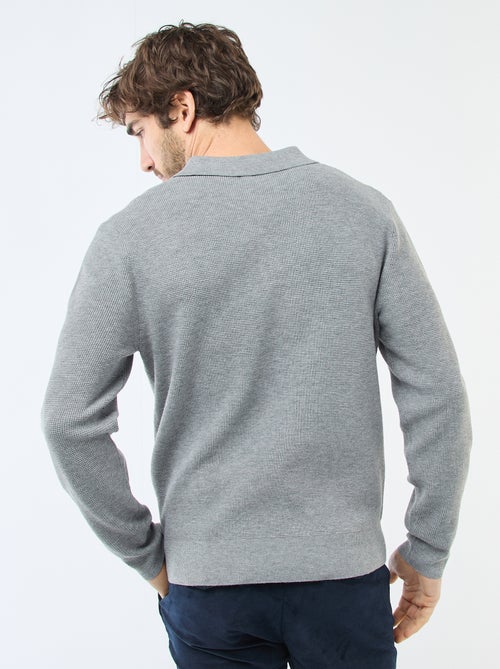 Pull maille gaufrée à col polo - Kiabi