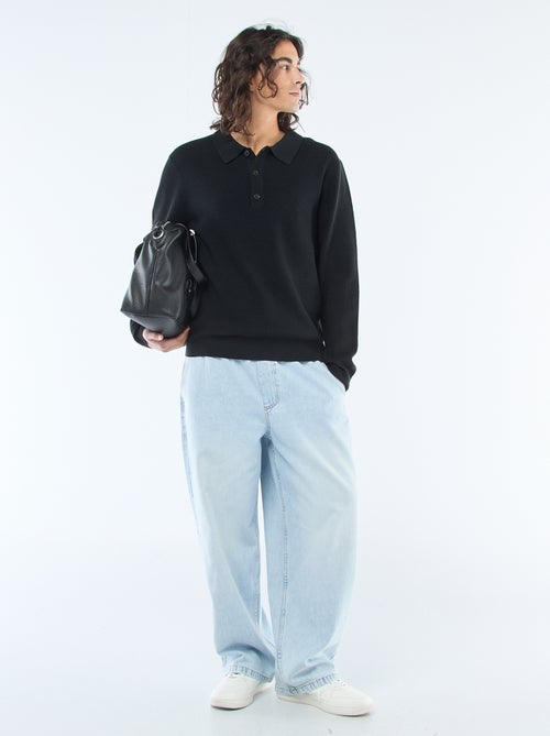 Pull maille gaufrée à col polo - Kiabi