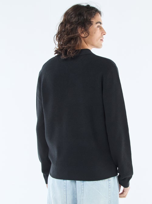 Pull maille gaufrée à col polo - Kiabi