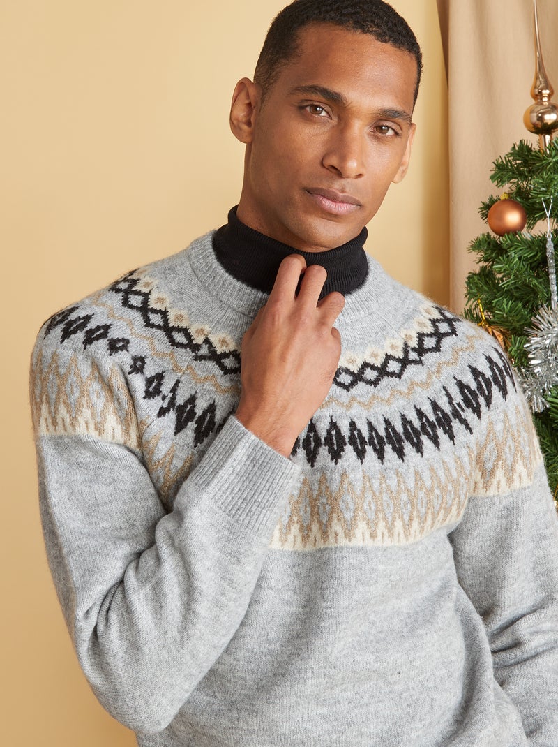 Pull maille jacquard Gris bleu - Kiabi