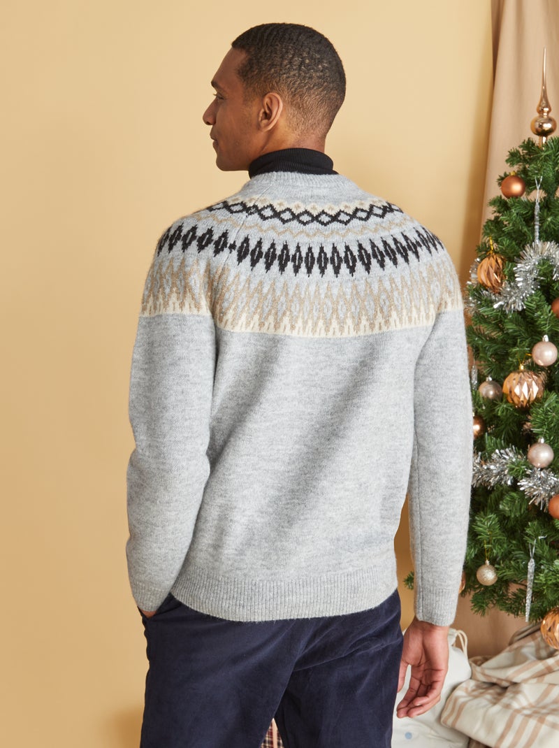 Pull maille jacquard Gris bleu - Kiabi