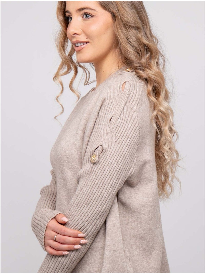 Pull maille manches côtelées et boutons dorés kandyce Beige - Kiabi