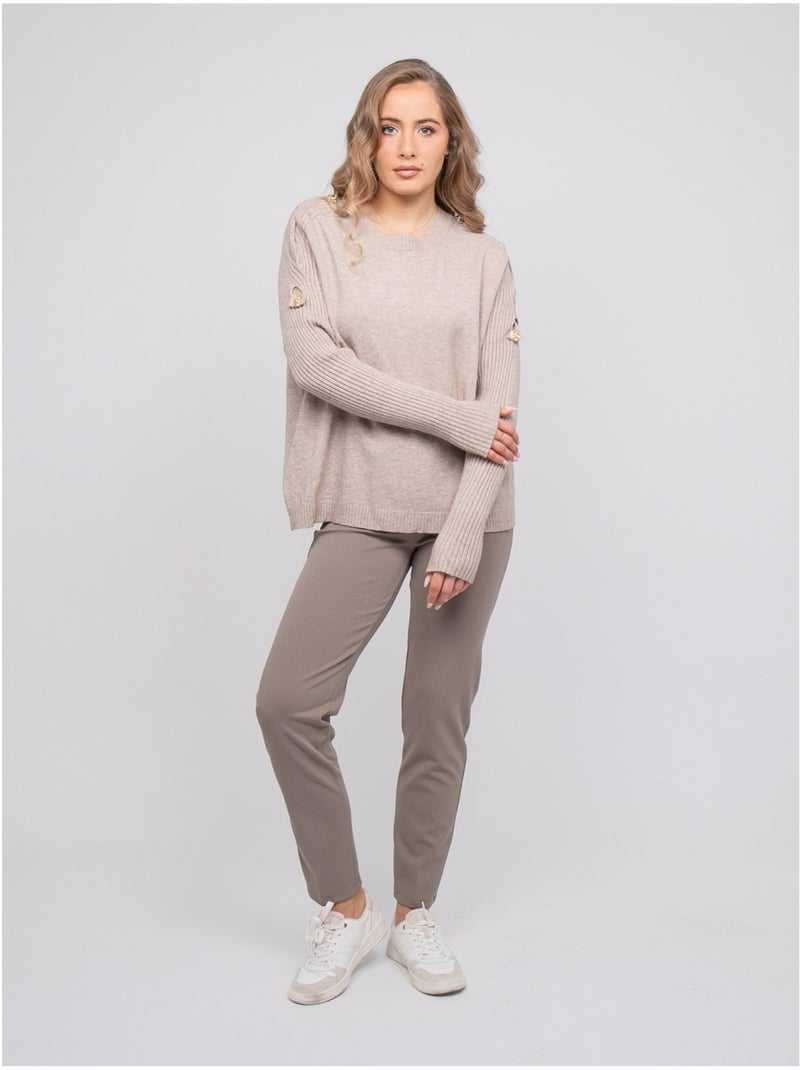 Pull maille manches côtelées et boutons dorés kandyce Beige - Kiabi