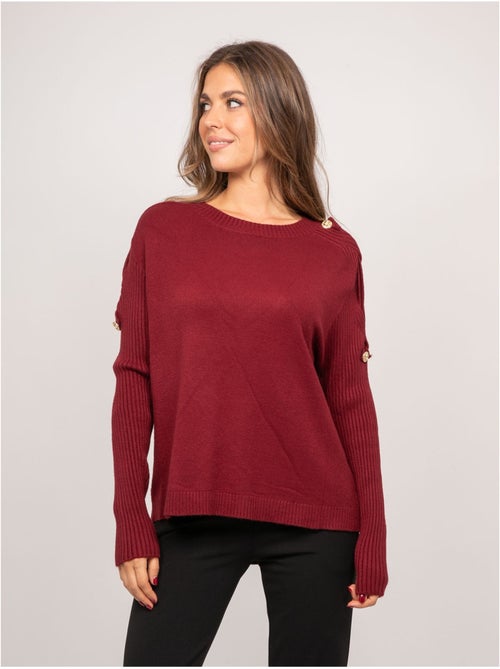 Pull maille manches côtelées et boutons dorés kandyce - Kiabi