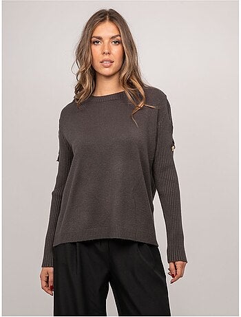 Pull maille manches côtelées et boutons dorés kandyce