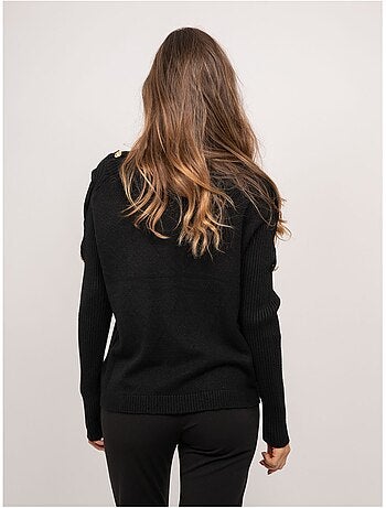 Pull maille manches côtelées et boutons dorés kandyce