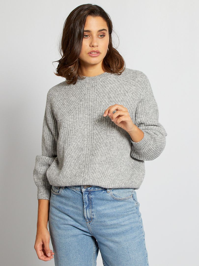 Pull maille manches longues GRIS - Kiabi