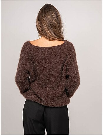 Pull maille poilue fil doré message koperdi