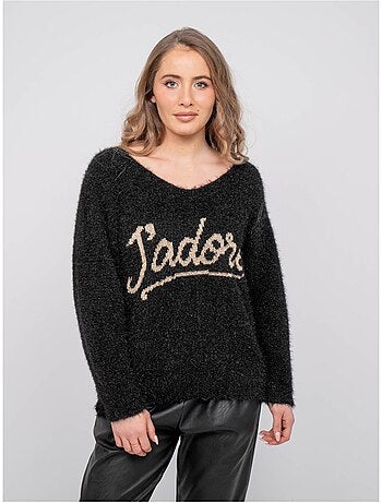 Pull maille poilue fil doré message koperdi