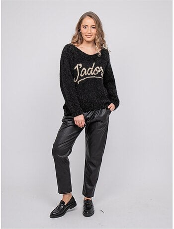 Pull maille poilue fil doré message koperdi