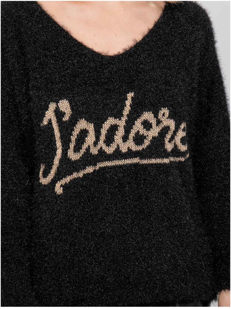 Pull maille poilue fil doré message koperdi Noir - Kiabi