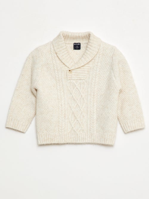 Pull maille torsadée avec col châle - Kiabi