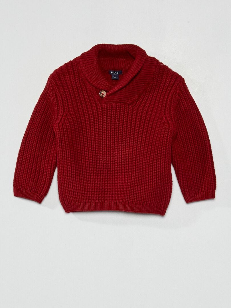Pull maille tricot et col châle Rouge bordeaux - Kiabi