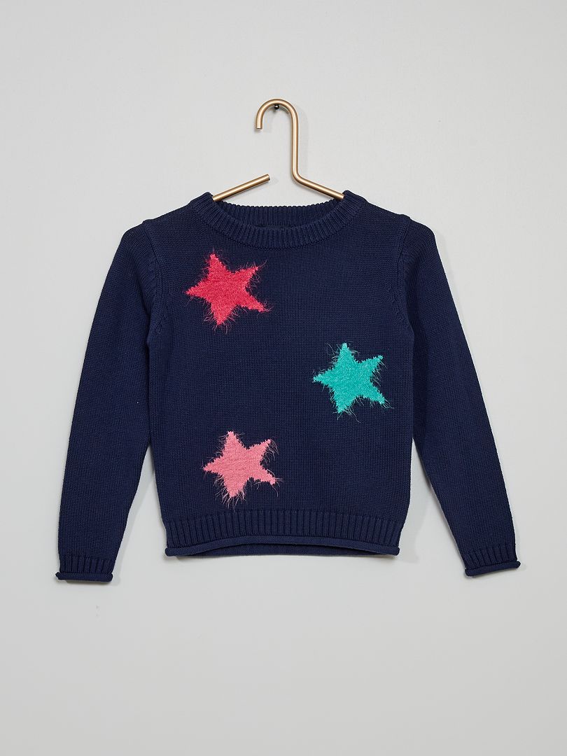 Pull maille tricot 'étoiles' bleu marine - Kiabi