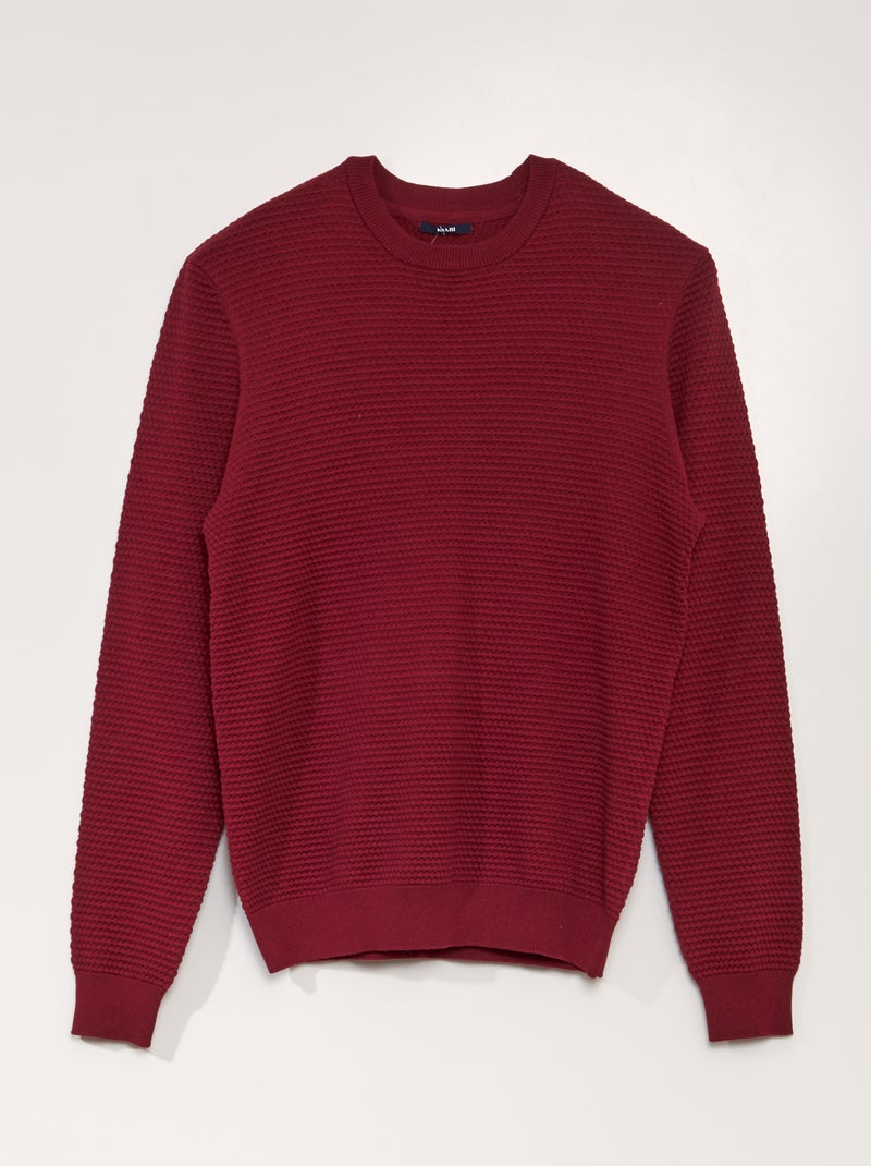 Pull maille tricot point de riz Rouge - Kiabi