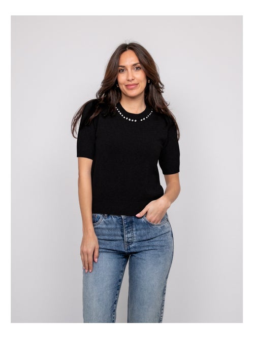 Pull manche courte strass au col kacooper - Kiabi