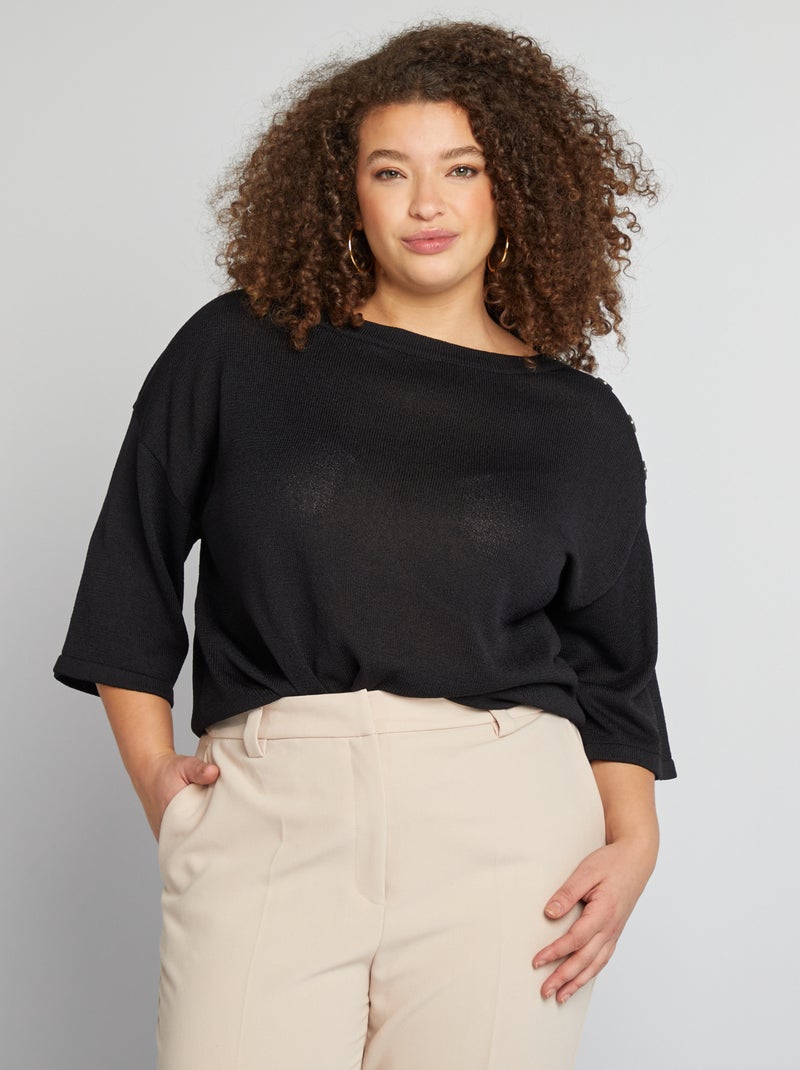 Pull manches 3/4 noir - Kiabi