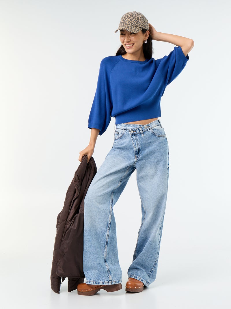 Pull manches courtes 3/4 Bleu - Kiabi