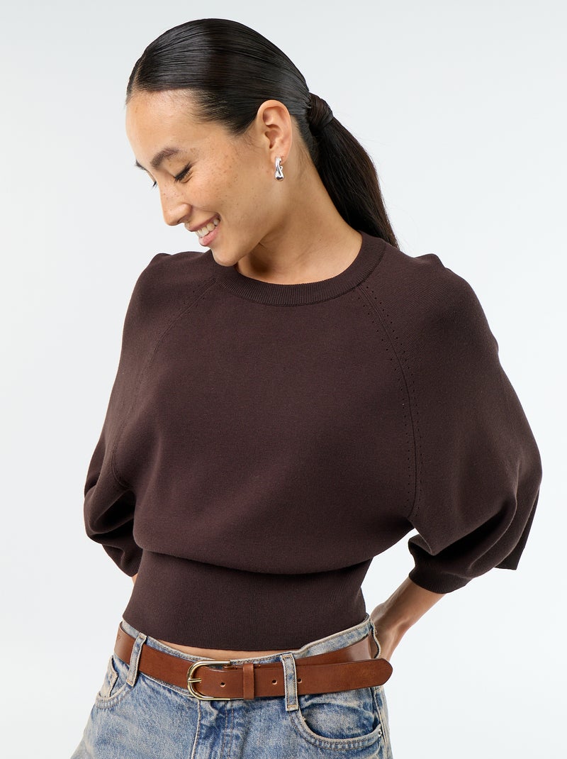 Pull manches courtes 3/4 Marron - Kiabi