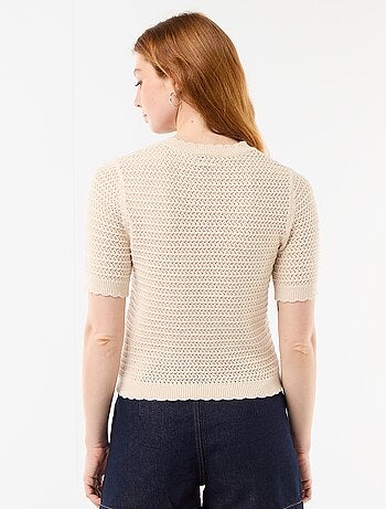 Pull manches courtes à fleurs brodées