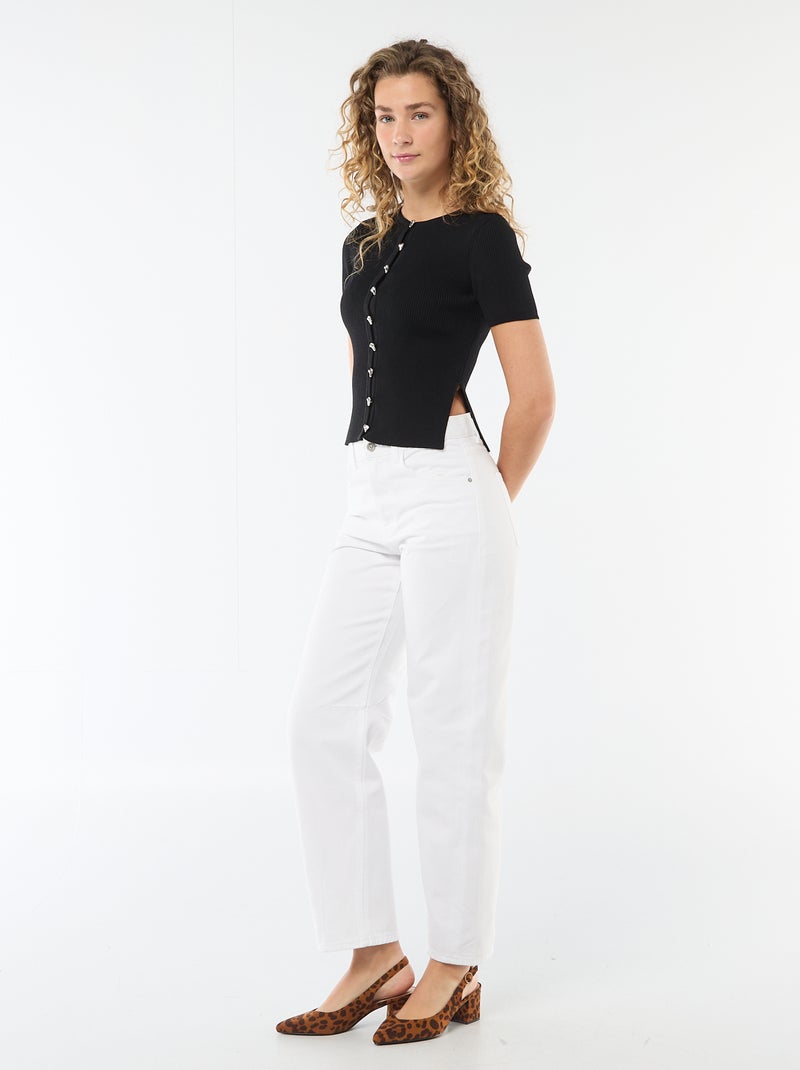 Pull manches courtes avec boutons fantaisie Noir - Kiabi