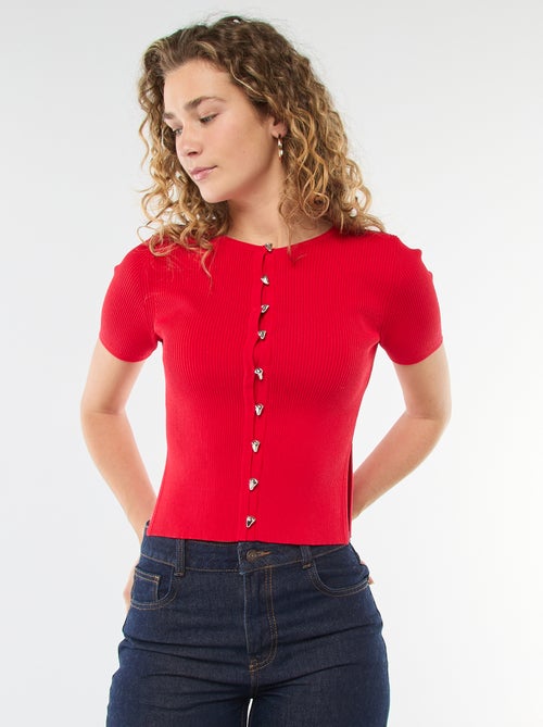 Pull manches courtes avec boutons fantaisie - Kiabi
