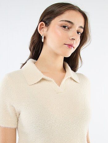 Pull manches courtes maille poilue