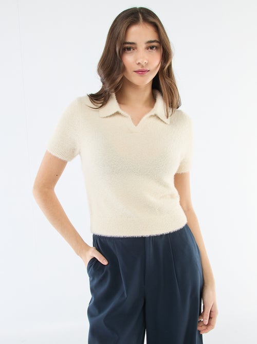 Pull manches courtes maille poilue - Kiabi