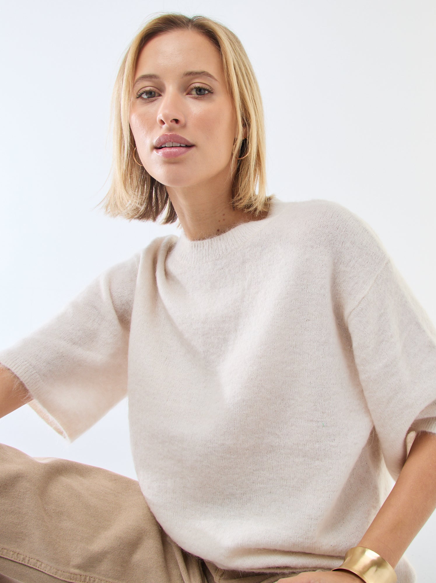 Pull manches courtes uni en mohair