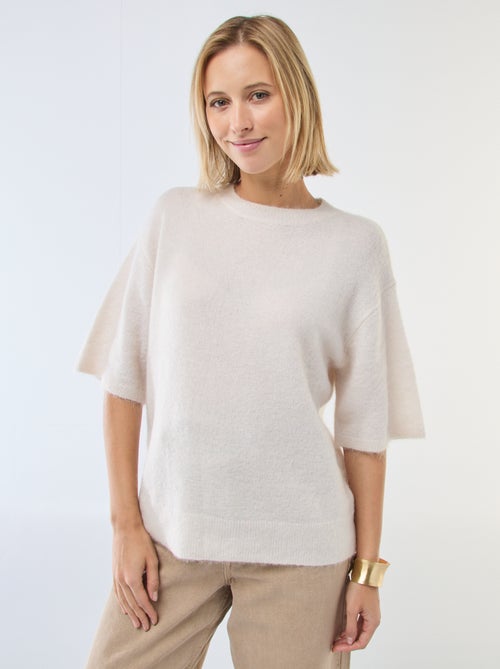 Pull manches courtes uni en mohair - Kiabi