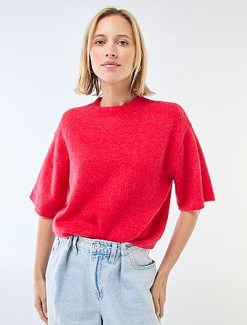 Pull manches courtes uni en mohair