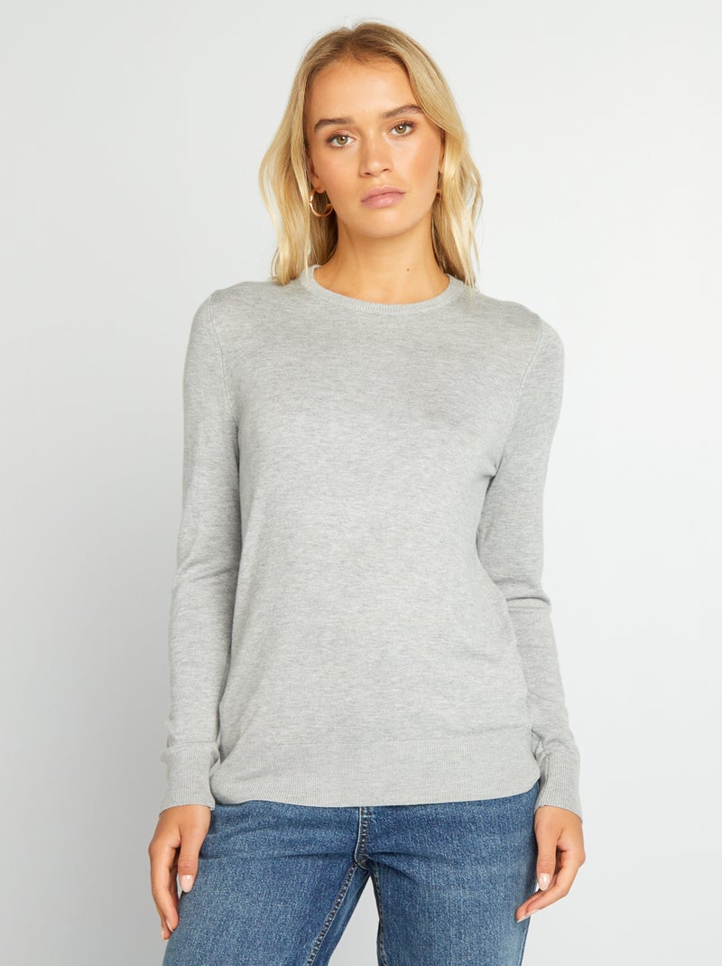 Pull manches longues maille fine Gris - Kiabi