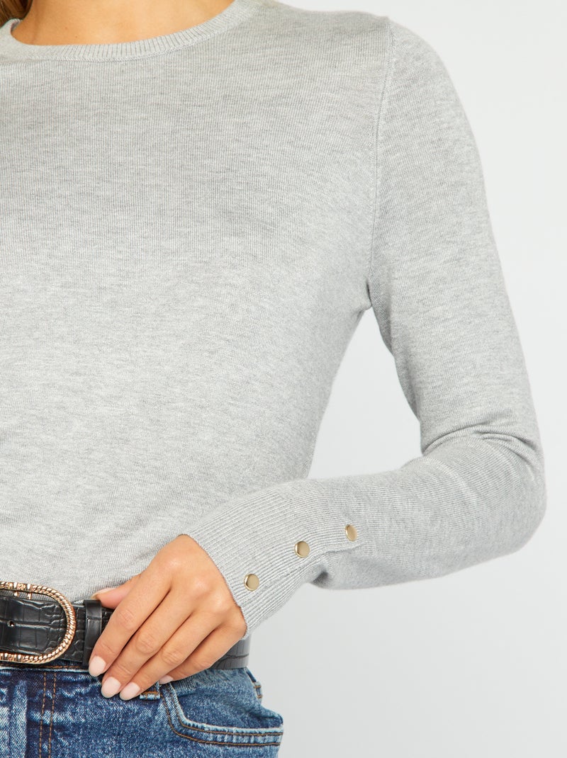 Pull manches longues maille fine Gris - Kiabi