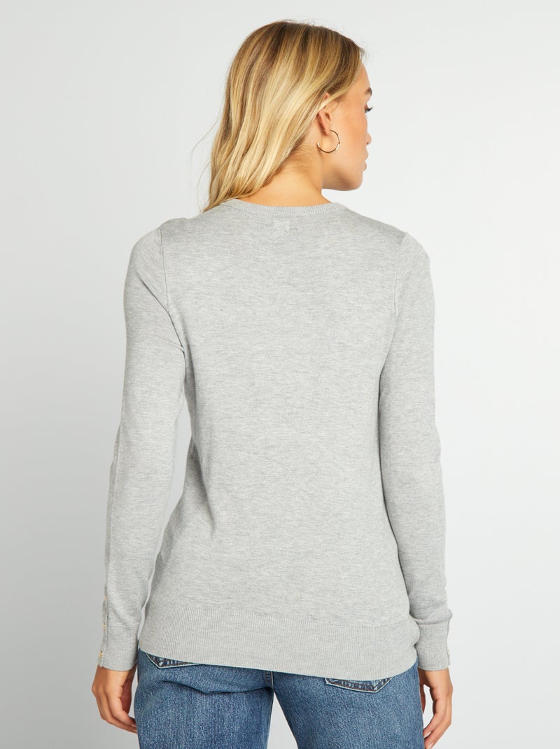 Pull manches longues maille fine Gris - Kiabi