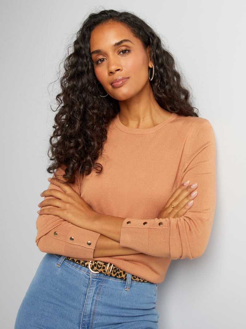 Pull manches longues maille fine Marron - Kiabi