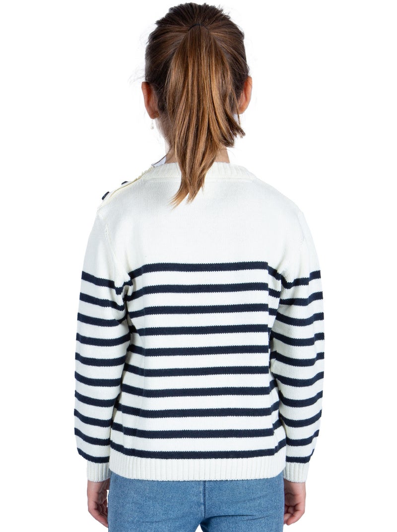 Pull marin enfant 'Breizh Océan', Pull en coton épais garçon ou fille Ecru/Marine - Kiabi