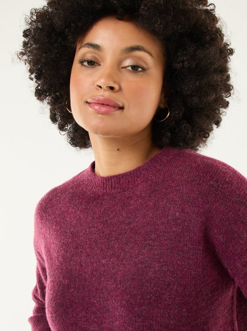 Pull manches longues col rond rouge foncé femme | Bonobo