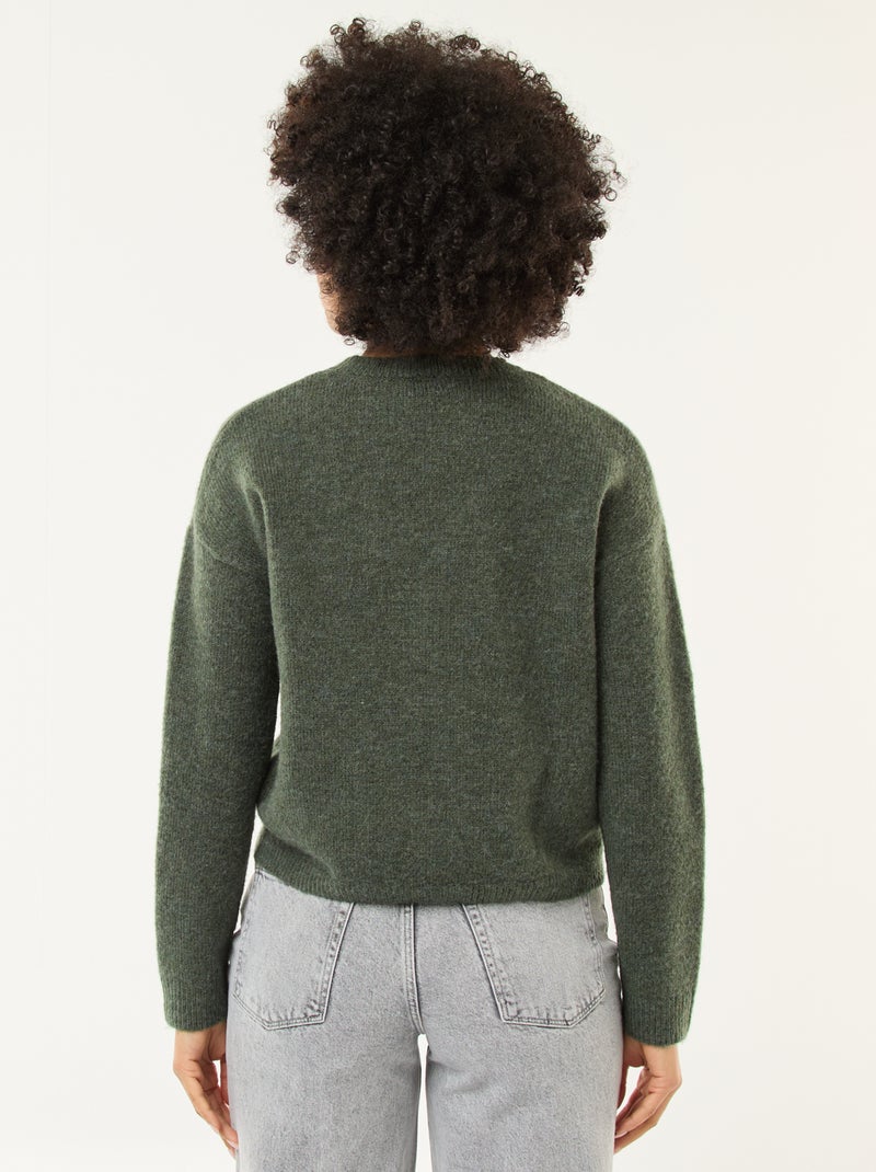 Pull ajouré col rond vert femme | Cache Cache