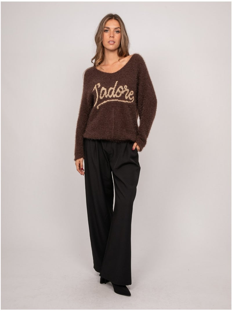 Pull message maille poilue fil doré koperdi Marron - Kiabi