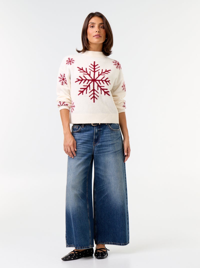 Pull 'Noël' à motif en maille grosse jauge Beige - Kiabi