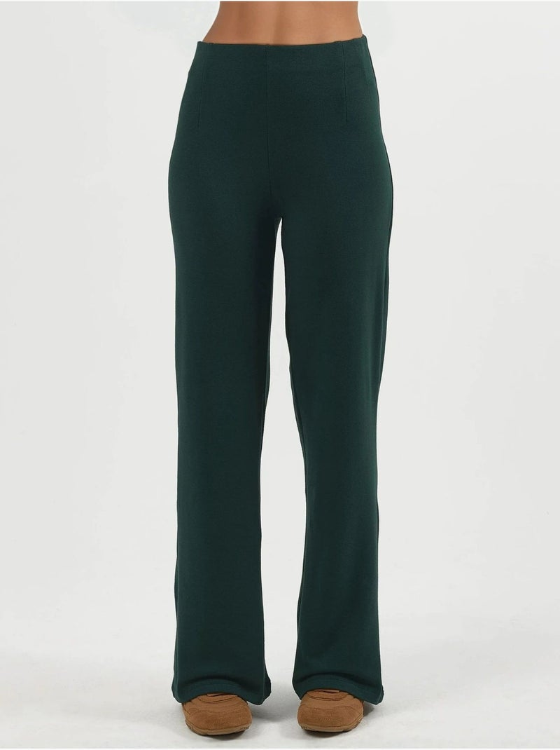 Pull-on broek met hoge taille en rechte pijpen busem Flesgroen - Kiabi