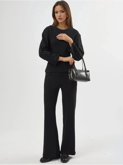Pull-on broek met hoge taille en rechte pijpen busem - Kiabi