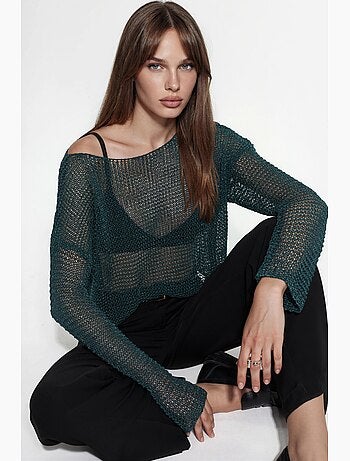 Pull oversize à col bateau en maille texturée hiccup