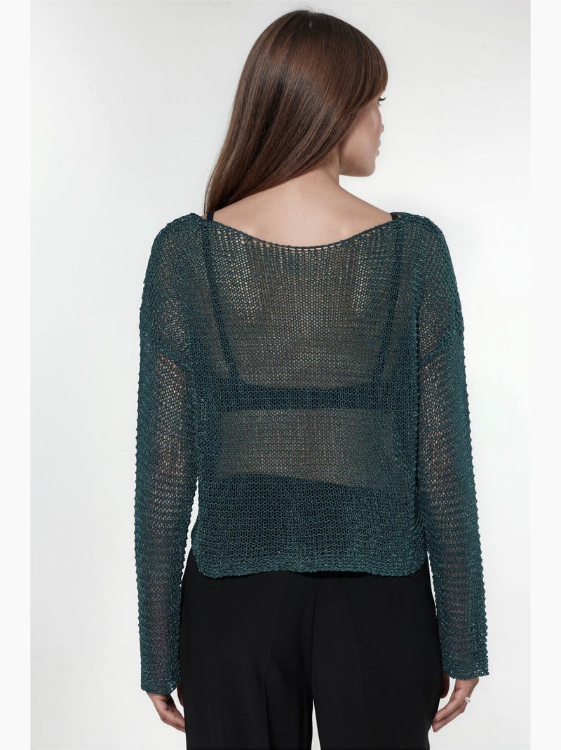 Pull oversize à col bateau en maille texturée hiccup Vert bouteille - Kiabi