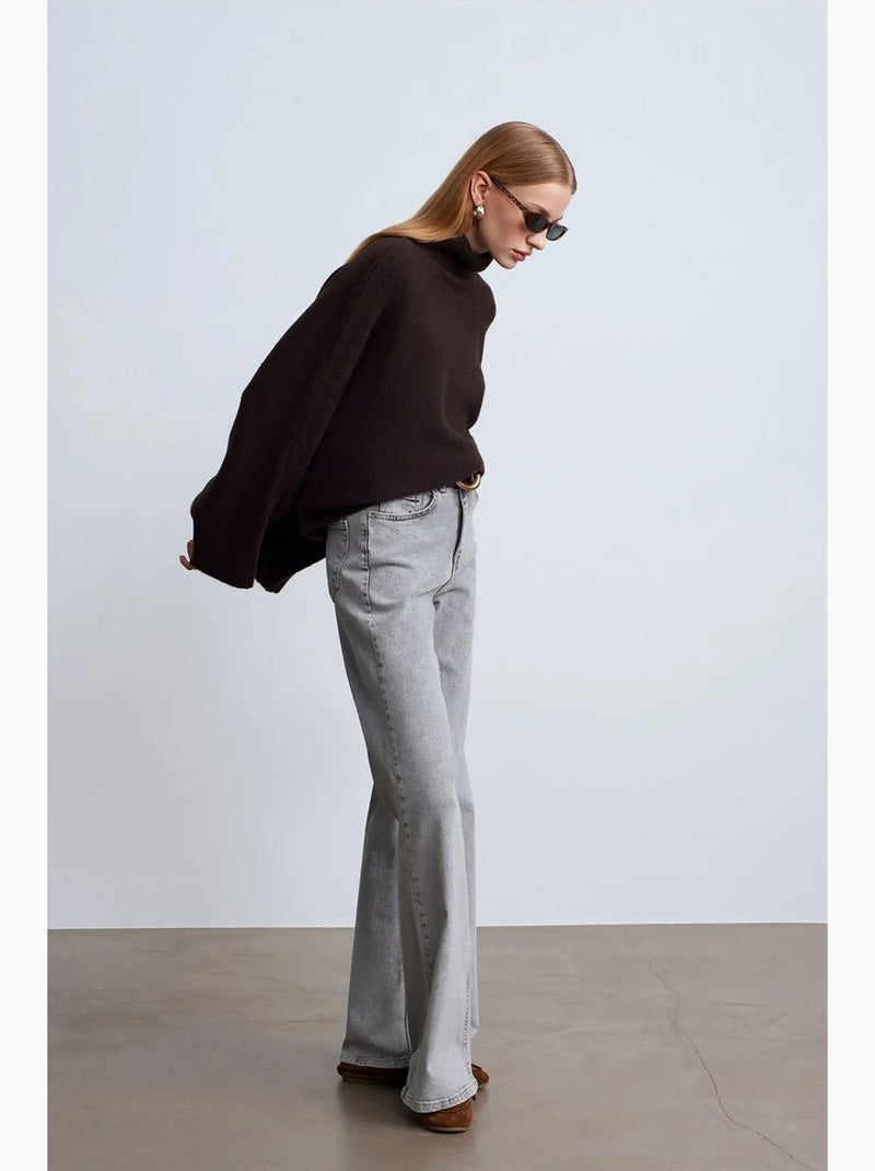 Pull oversize à col roulé côtelé dilvin Marron chocolat - Kiabi
