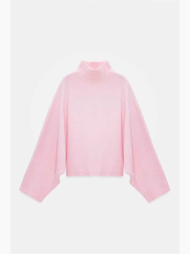 Pull oversize à col roulé côtelé dilvin Rose clair - Kiabi