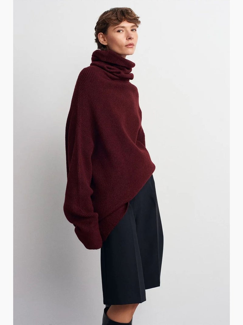 Pull oversize à col roulé côtelé dilvin Rouge bordeaux - Kiabi