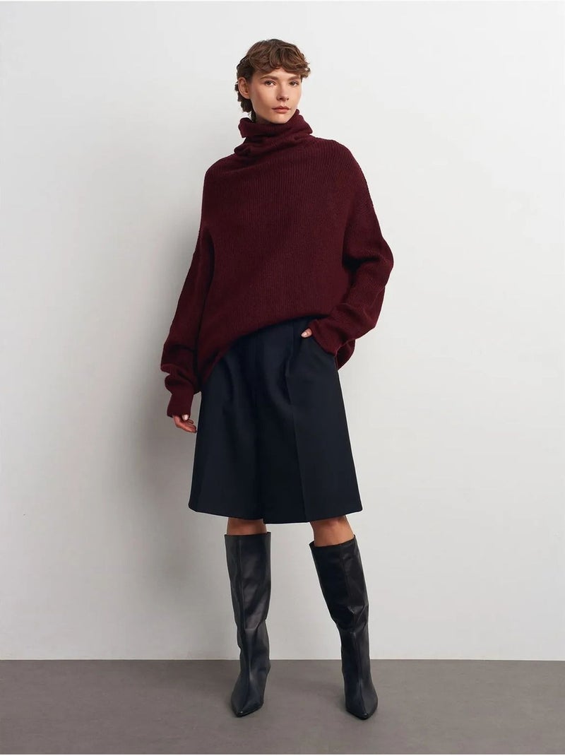 Pull oversize à col roulé côtelé dilvin Rouge bordeaux - Kiabi